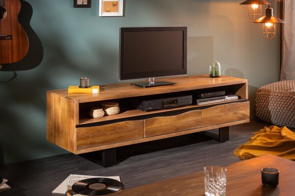 TV Lowboard Holz Akazie Metall 160 cm Kufengestell Baumkante
