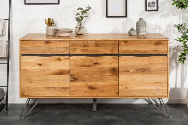 Sideboard Wildeiche Furnier Metall 160 cm mit Baumkante