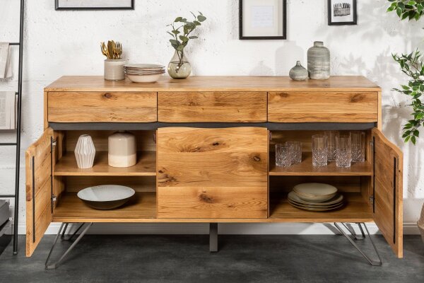Sideboard Wildeiche Furnier Metall 160 cm mit Baumkante