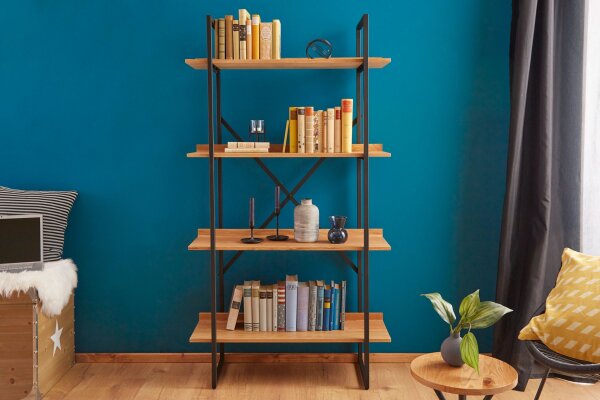 Regal Industrial Design 90 x 166 cm Echtholzfurnier Metall