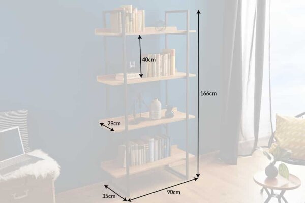 Regal Industrial Design 90 x 166 cm Echtholzfurnier Metall