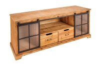 TV Lowboard Holz Glas Metall Rustikal 160 cm...