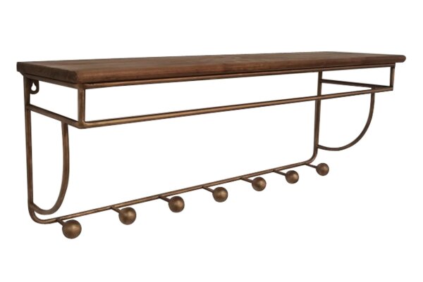 Garderobe Wand 77 cm Vintage Holz Eisen 7 Haken