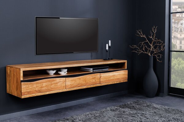 TV Hängeboard 160 cm Schubladen Baumkante Akazienholz
