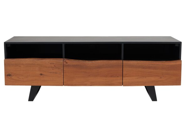 TV Lowboard 140 cm Baumkante Fächer Schubladen Holz Eisen