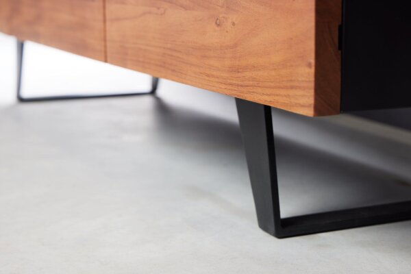 TV Lowboard 140 cm Baumkante Fächer Schubladen Holz Eisen