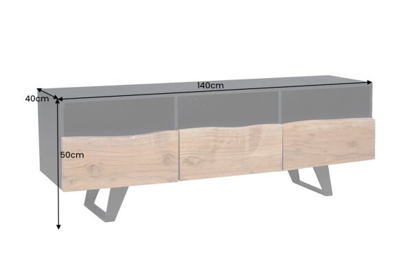 TV Lowboard 140 cm Baumkante Fächer Schubladen Holz Eisen