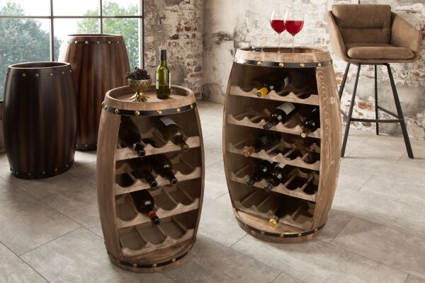 Weinregal Weinfass Design Massivholz Fassbar