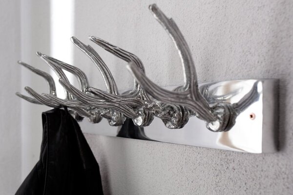 Wandgarderobe Geweih Optik Aluminium 50 cm in Silber