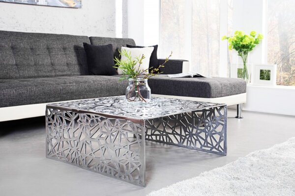 Couchtisch Metall 60x60 cm in Silber Handarbeit