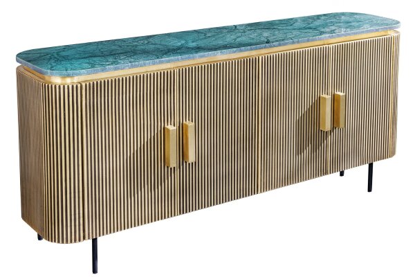 Sideboard Marmor Holz Metall in Grün Messing Art Déco 160 cm