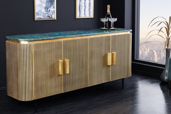 Sideboard Marmor Holz Metall in Grün Messing Art Déco 160 cm