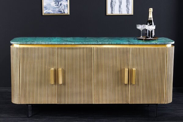 Sideboard Marmor Holz Metall in Grün Messing Art Déco 160 cm