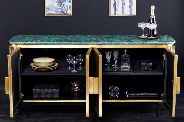Sideboard Marmor Holz Metall in Grün Messing Art Déco 160 cm