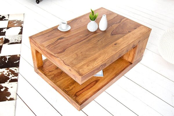 Couchtisch Sheesham Holz 90x80 cm in Natur