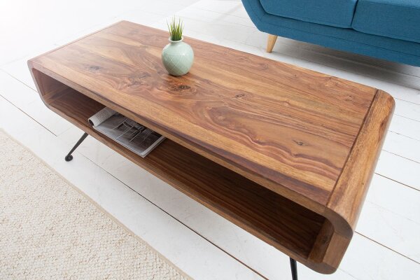 Couchtisch Sheesham Holz Metall 100x20 cm in Natur Schwarz
