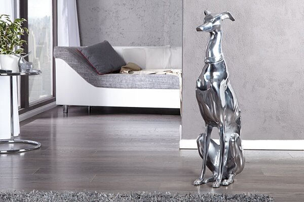Deko Statue Windhund Aluminium 25x40 cm in Silber