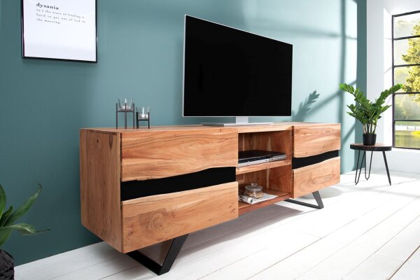 TV-Lowboard Akazienholz Metall 160x150 cm in Natur Schwarz