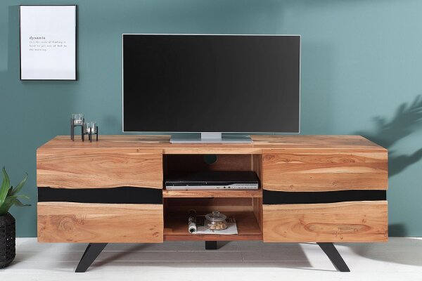 TV-Lowboard Akazienholz Metall 160x150 cm in Natur Schwarz