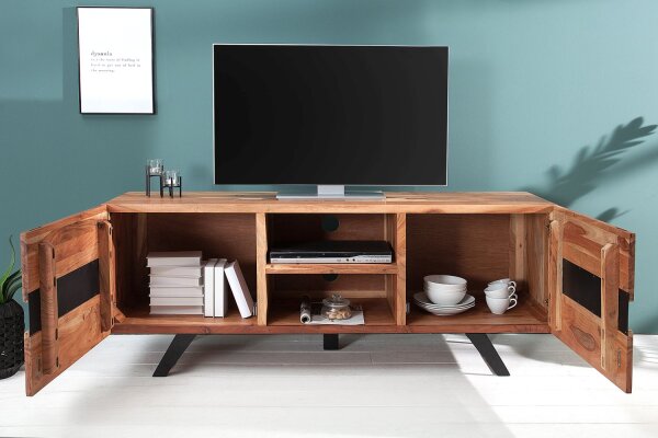 TV-Lowboard Akazienholz Metall 160x150 cm in Natur Schwarz