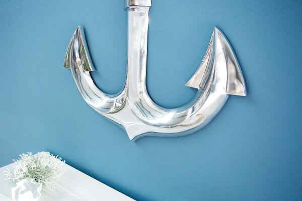 Wandskulptur Aluminium 47 cm in Silber Anker