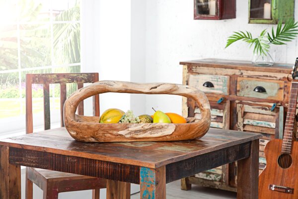 Obstschale Teak Holz Handarbeit 60x44 cm in Natur