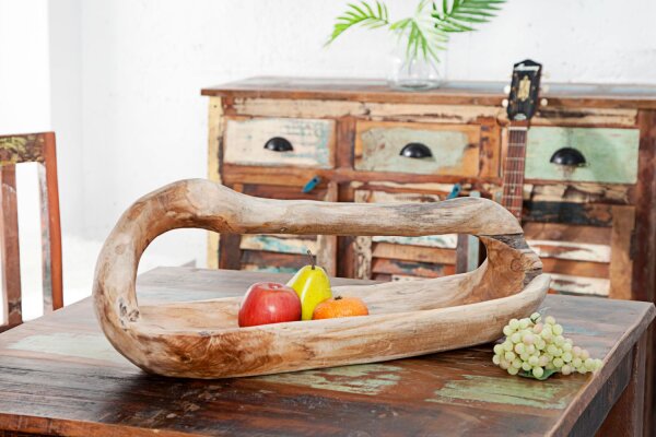 Obstschale Teak Holz Handarbeit 60x44 cm in Natur