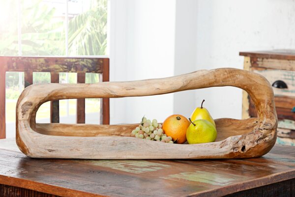 Obstschale Teak Holz Handarbeit 60x44 cm in Natur