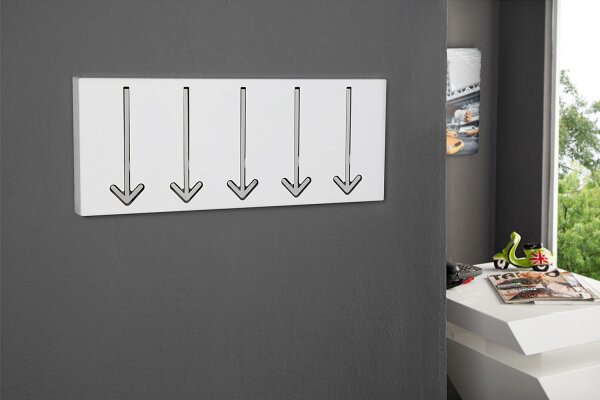 Wandgarderobe Metall 45 cm in Weiß mit 5 Haken