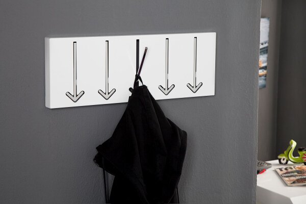 Wandgarderobe Metall 45 cm in Weiß mit 5 Haken
