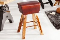 Barhocker Echtleder Massivholz 40 cm in Kaffeebraun Natur