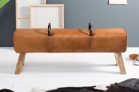 Sitzbank Echtleder Massivholz 120 cm in Braun Natur