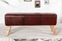 Sitzbank Echtleder Massivholz 100 cm in Kaffeebraun Natur