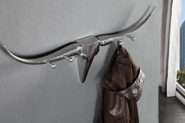 Wandgarderobe Stierkopf aus Aluminium 4 Haken 100cm lang