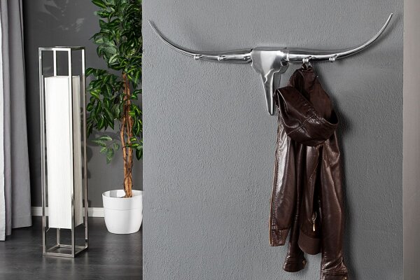 Wandgarderobe Stierkopf aus Aluminium 4 Haken 100cm lang