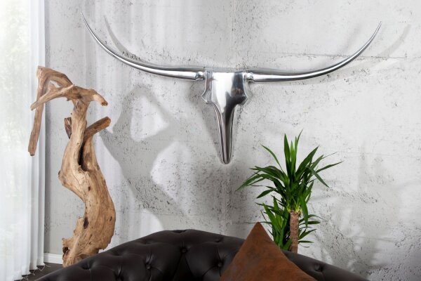 Wandskulptur Stierkopf 100 cm in Silber