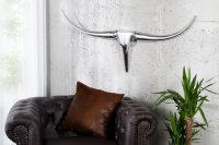 Wandskulptur Aluminium 100 cm in Silber Stierkopf