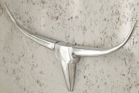 Wandskulptur Aluminium 120 cm in Weiß Silber Stierkopf