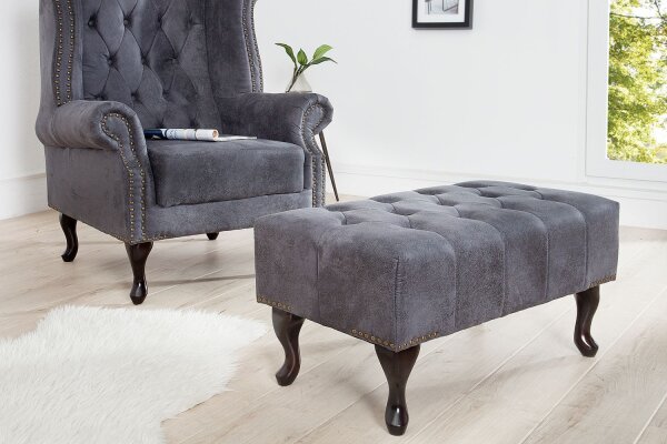 Hocker Microfaser Holz 80x45 cm in Antik Grau