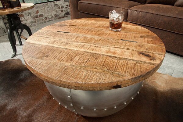 Couchtisch Mango Holz Metall Ø 68 cm in Natur Silber