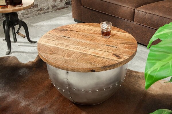Couchtisch Mango Holz Metall Ø 68 cm in Natur Silber