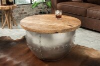 Couchtisch Mango Holz Metall Ø 68 cm in Natur Silber