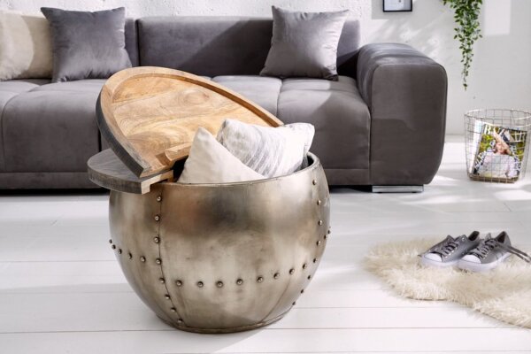 Couchtisch Mango Holz Metall Ø 68 cm in Grau Silber