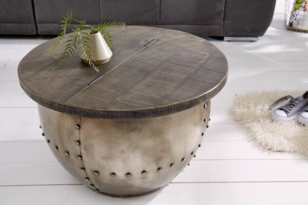 Couchtisch Mango Holz Metall Ø 68 cm in Grau Silber