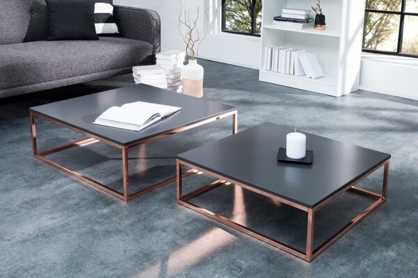 Couchtisch MDF Metall 2er Set in Anthrazit Kupfer
