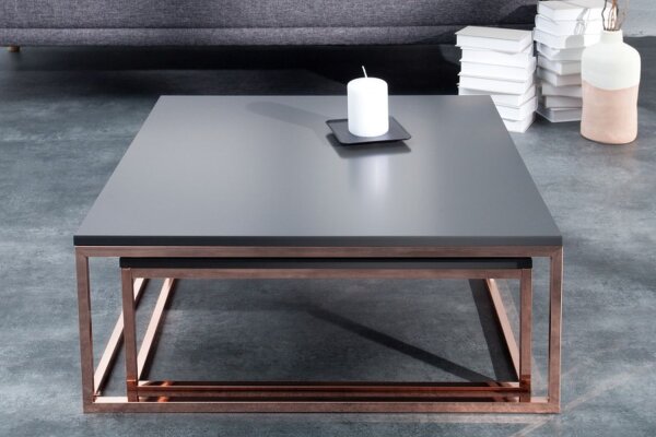 Couchtisch MDF Metall 2er Set in Anthrazit Kupfer