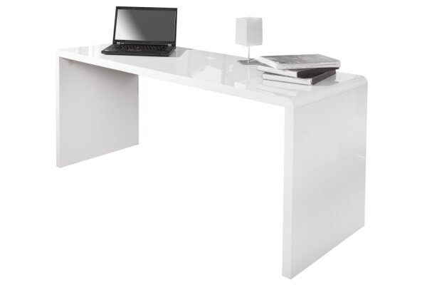 Schreibtisch MDF lackiert 140 cm in Weiß Hochglanz