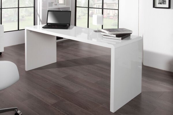 Schreibtisch MDF lackiert 140 cm in Weiß Hochglanz