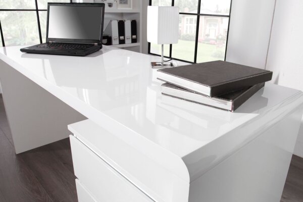 Schreibtisch MDF lackiert 140 cm in Weiß Hochglanz