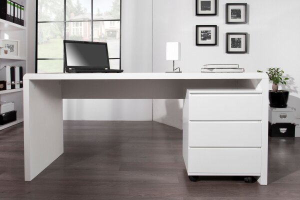 Schreibtisch MDF lackiert 140 cm in Weiß Hochglanz